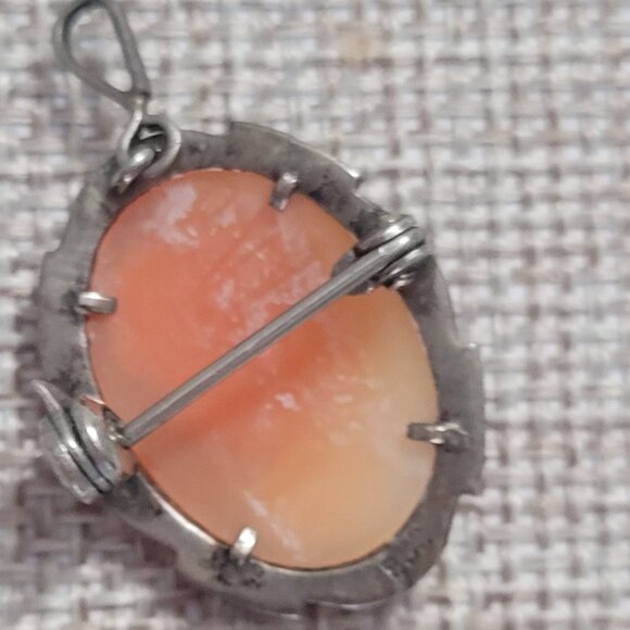 Vintage Cameo European Silver Marcasite Pendant - Picture 7 of 8